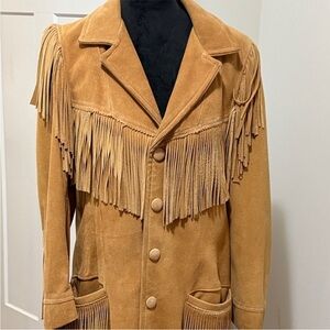 American Vintage Fringe Suede Leather Jacket in Tan size Medium